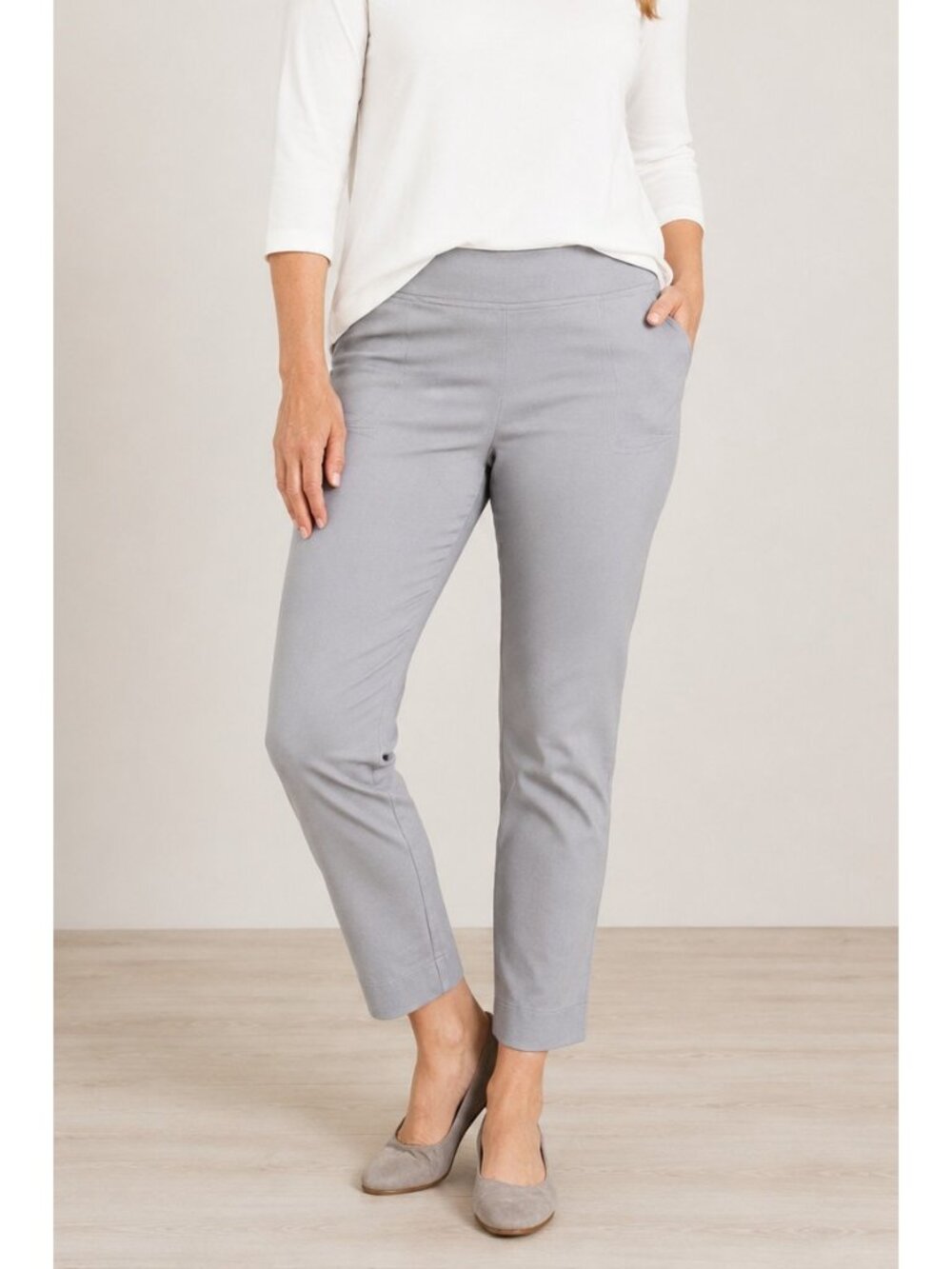 J.Jill Wearever Pants Womens M Gray Pull On Stretch Ankle Straight Leg Pockets